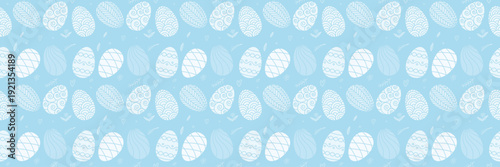 Easter Egg Seamless Pattern on Blue Background. Pastel Easter Egg Repeat Background. Minimal Easter Spring Surface Pattern.