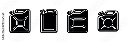 Fuel containers vector icons set, gasoline canister collection, jerrycan symbols