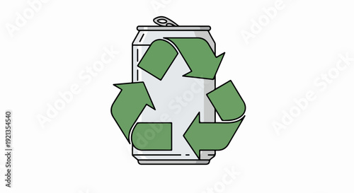 Recyclable aluminum soda can with green recycling symbol on white background representing eco friendly packaging