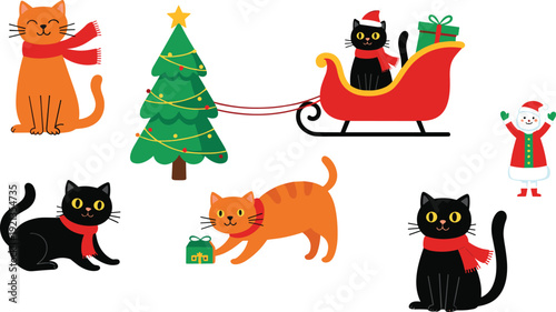Christmas festive silhouette icon set, holiday animal illustration, vector graphic, winter celebration symbol, flat vector