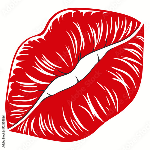 A close up of red lips with white lines Vector