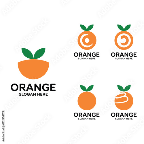 Stylized orange fruit logos with leaves and accompanying text designs
