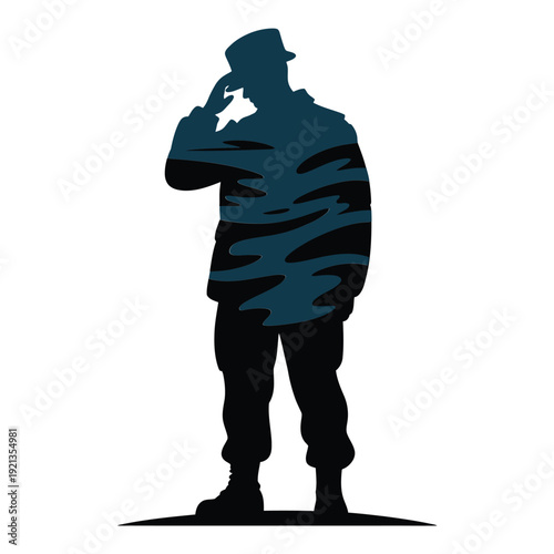 Silhouette of a man talking on a mobile phone facing forward
