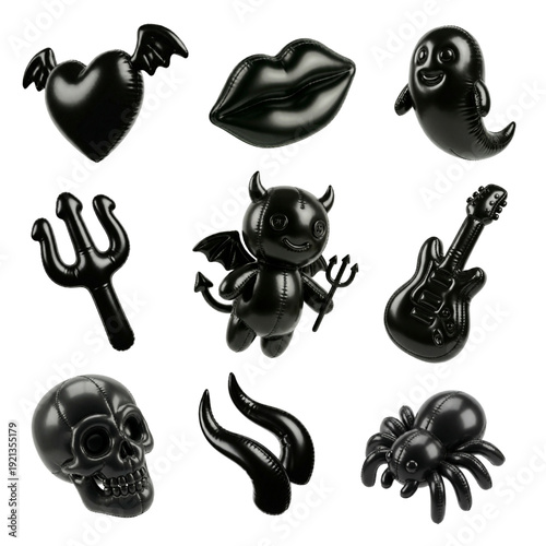 Glossy Black Spooky Devil concept and Gothic 3D Icons Collection