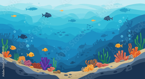 Vibrant Underwater Scene with Coral Reef and Fish.