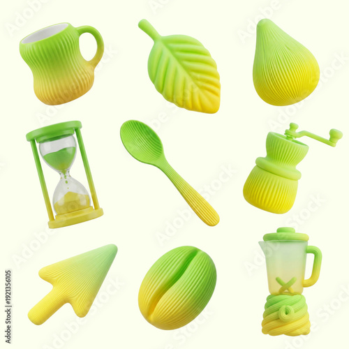Playful 3D Green Yellow Gradient Objects Set