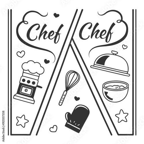 A black and white illustration of two chef signs Vector
