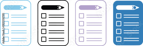 A set of four minimalist checklist icons arranged horizontally.