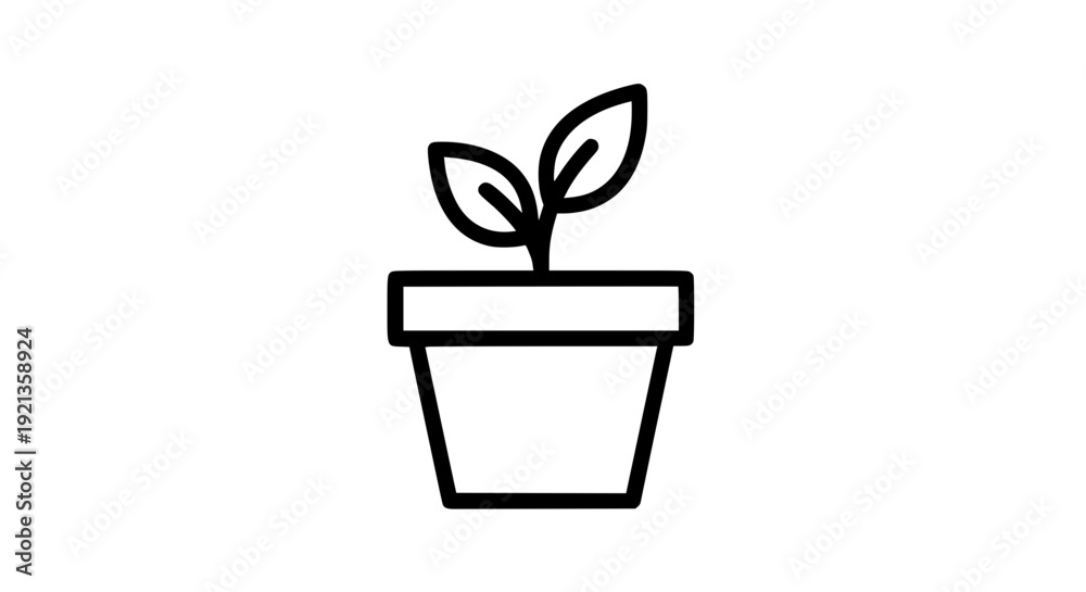 Fototapeta premium Flower Pot Outline Vector Icon Minimal Plant Graphic for Apps and Web