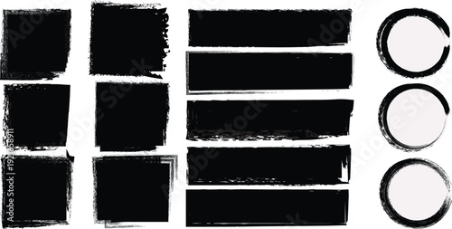 Black and white abstract art with rectangles and circles