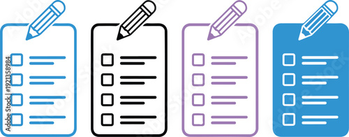 A set of four minimalist checklist icons arranged horizontally.