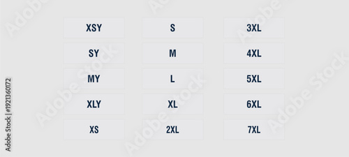 Clothing Size Label Set XS to 7XL with Youth Sizes Vector
