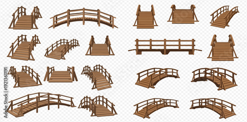 A comprehensive collection of isolated wooden bridges and footbridges from various perspectives.