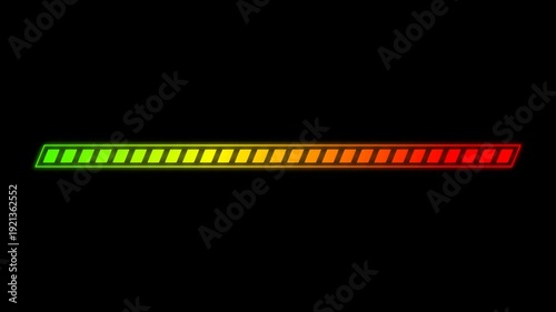 Loading bar animation with a green to red neon gradient. This progress bar features a segmented HUD style for tech, gaming, and UI projects. High-quality status indicator for video editing and app int