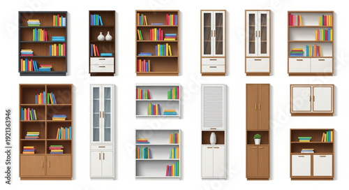 Collection of Various Bookshelves and Bookcases.