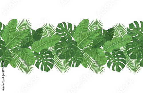 Seamless tropical leaves border pattern illustration