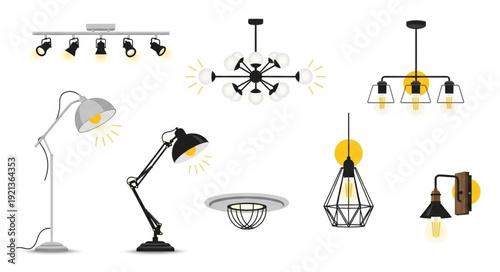 Collection of Modern Desk and Ceiling Lamps.
