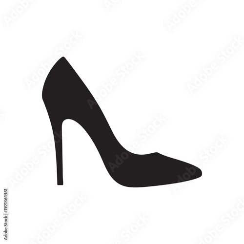 Elegant high heel shoe or stiletto in vector silhouette on white background.