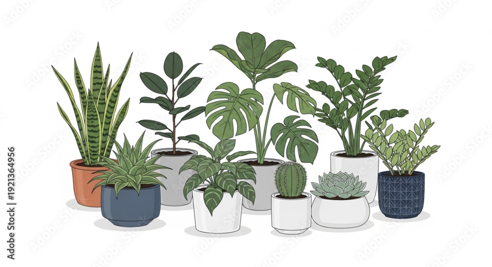 Fototapeta premium Collection of Potted Houseplants and Greenery.