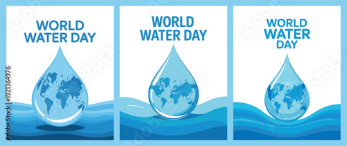 Wallpaper Mural World Water Day Design with Water Droplet and World Map Torontodigital.ca