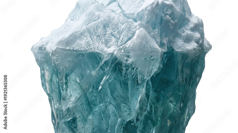Obraz premium Detailed Iceberg Fragment with Blue Tones and Textured Surface Isolated on Black Background