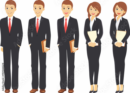 Diverse group of business professionals in formal attire standing in a row