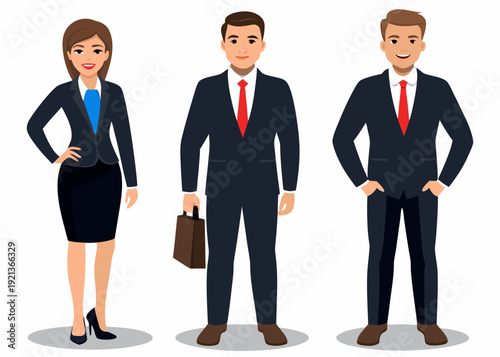 Three business professionals a woman and two men in formal attire
