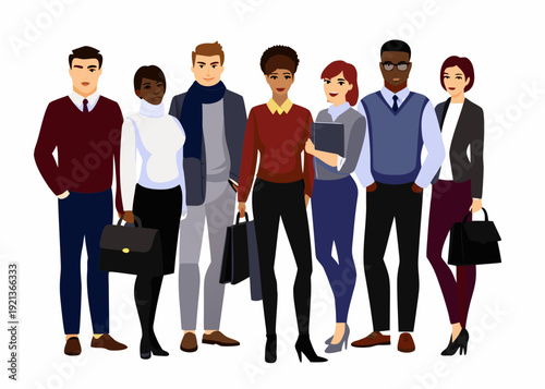 Diverse group of professionals standing closely together in a row