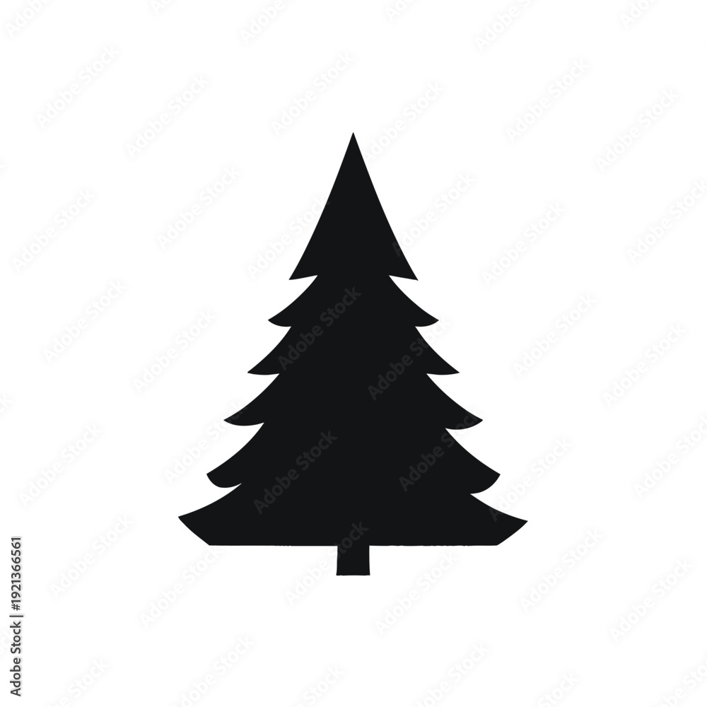 Obraz premium Simple black silhouette of a pine tree on white background