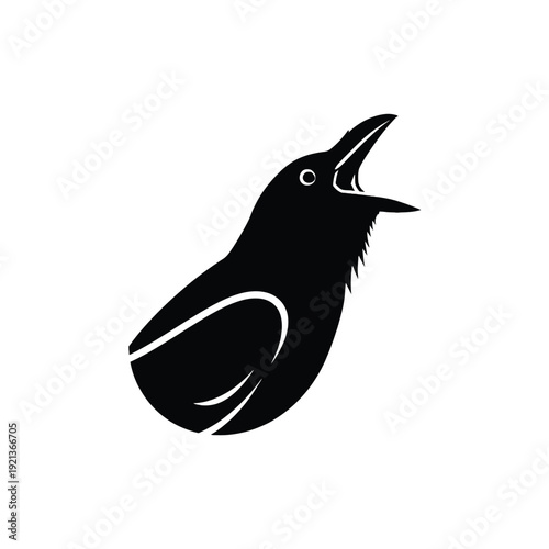 Dramatic black bird silhouette singing loudly