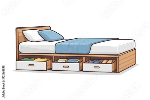 Bed with storage drawers and space saving bedroom furniture