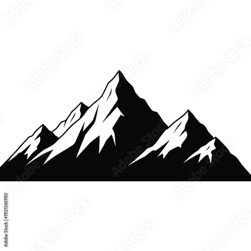 Stunning black and white mountain landscape illustration