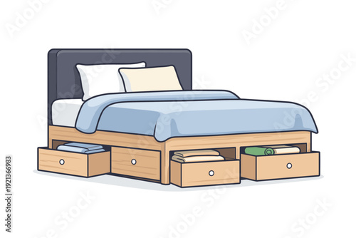 Storage bed with drawers and space saving bedroom furniture