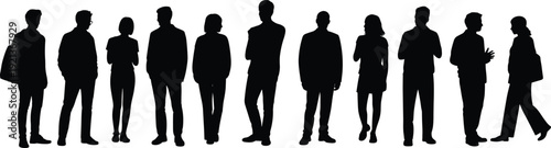Silhouette group of business people standing in row isolated on white background corporate teamwork concept