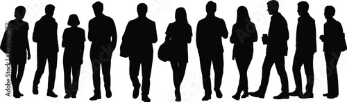 Silhouette of diverse business people walking together isolated on white background corporate lifestyle concept