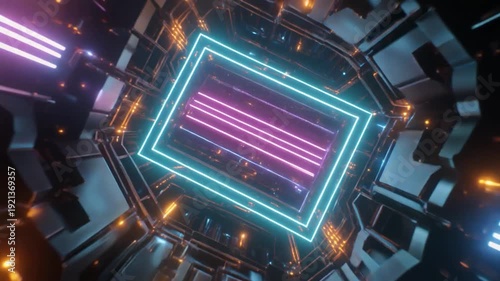 Futuristic Cyberpunk Tunnel with Neon Lights