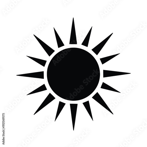 Simple black sun icon on white background