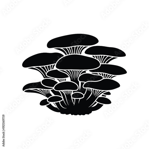Bold black mushroom cluster illustration on white background