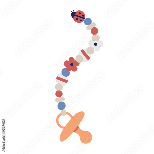 Vertical pacifier clip, ladybug teething beads, orange infant soother, nursery dummy holder, newborn dental accessory, decorative baby leash, handmade teething toy