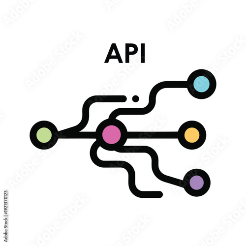 Vector illustration of colorful api network connection diagram with nodes and lines