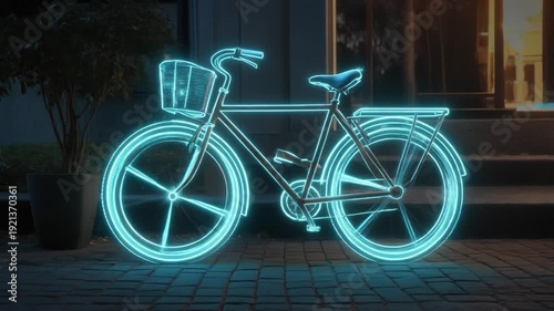 Vintage Bicycle Lit with Neon Outlines