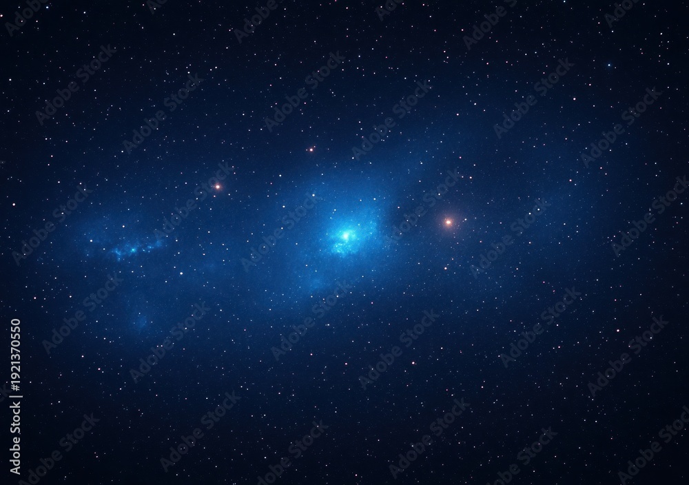 Obraz premium vast starfield with a glowing blue nebula, scattered bright and red stars, and dark cosmic space conveying quiet wonder and serene vastness