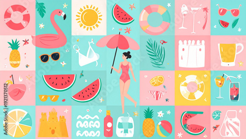 Bright Summer Beach Collection – Flat Vacation Elements Vector Set