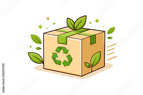 Eco friendly recyclable package illustration, sustainable shipping and green packaging concept