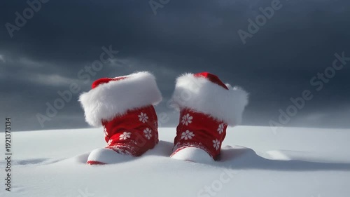 Santa Boots in Snow: Christmas Holiday Scene