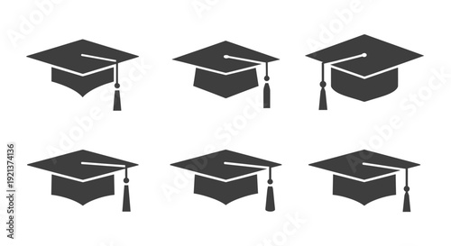 Set of Graduation Caps Icons for Education and Academic Achievement Concepts