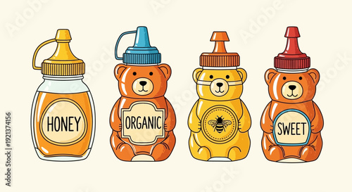 Cute Bear Shaped Honey Bottles with Labels for Organic and Sweet Honey