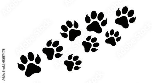 Black Paw Prints Trail on White Background Vector Graphic