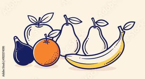 Fotografia Assortment of Fresh Fruits in a Flat Design Vector Illustration