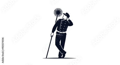 Fotografija Chimney Sweep Silhouette with Brush, Traditional Uniform, Vector Illustration